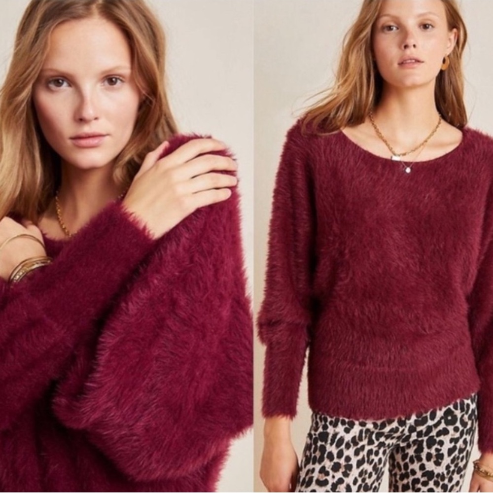 Anthropologie Burgundy Fuzzy Sweater